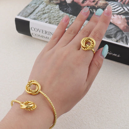 New Fashion Stainless Steel Gold Color Interlocking Circles Roman Numbers Jewelry Sets Women 4pcs Waterproof Jewelry Set Gift