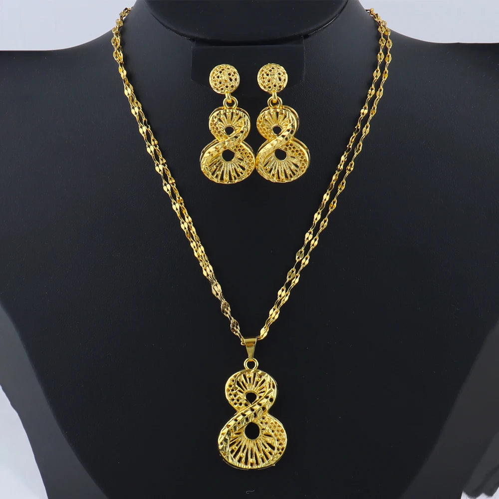 Italy French Gold Plated Light Luxury Necklace Earrings Set for Women Charm Jewelry Gift for Party Wedding Dating Wear