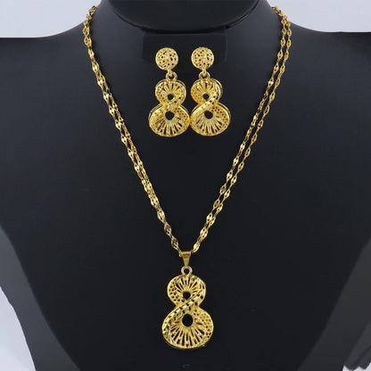 Italy French Gold Plated Light Luxury Necklace Earrings Set for Women Charm Jewelry Gift for Party Wedding Dating Wear