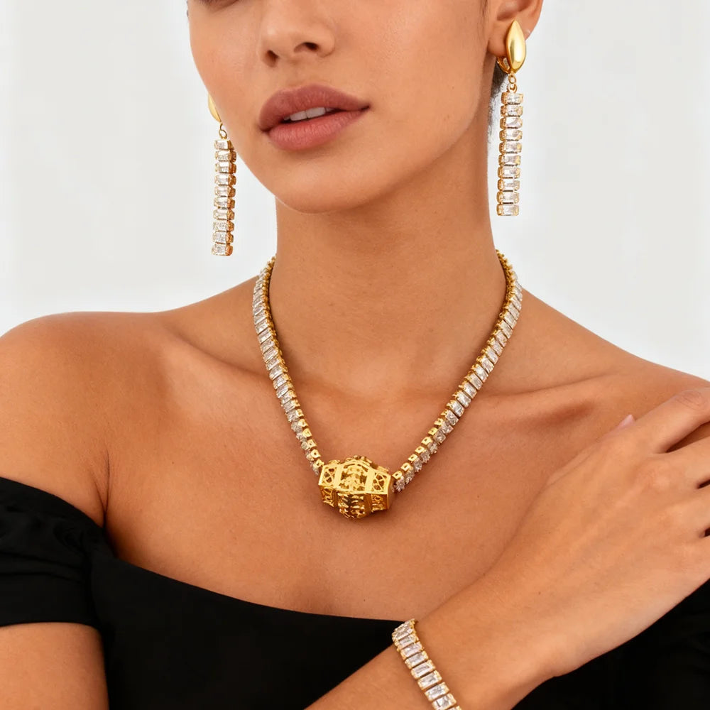 2025 jewelry trend necklaces earrings bracelets for man women luxury stainless steel High quality Full Rhinestone jewelry gift