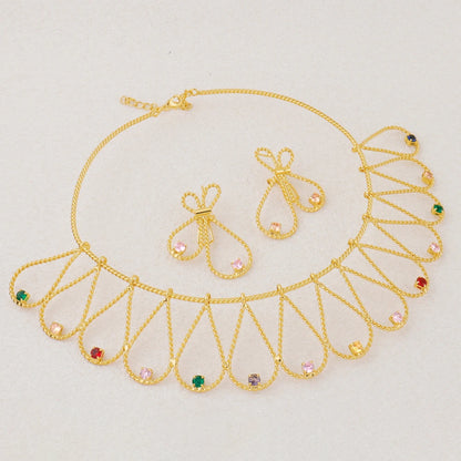 Fashion Design Jewelry Women Set Dubai Gold Earrings Necklace Colorful Zircon Bracelet Ring Set Jewelry Wedding Party Favors