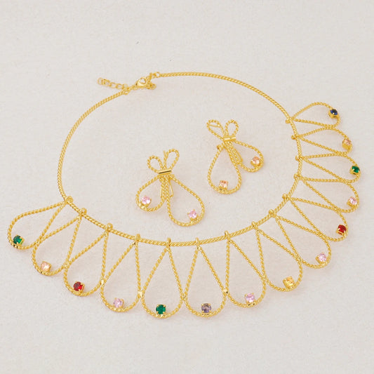 Fashion Design Jewelry Women Set Dubai Gold Earrings Necklace Colorful Zircon Bracelet Ring Set Jewelry Wedding Party Favors