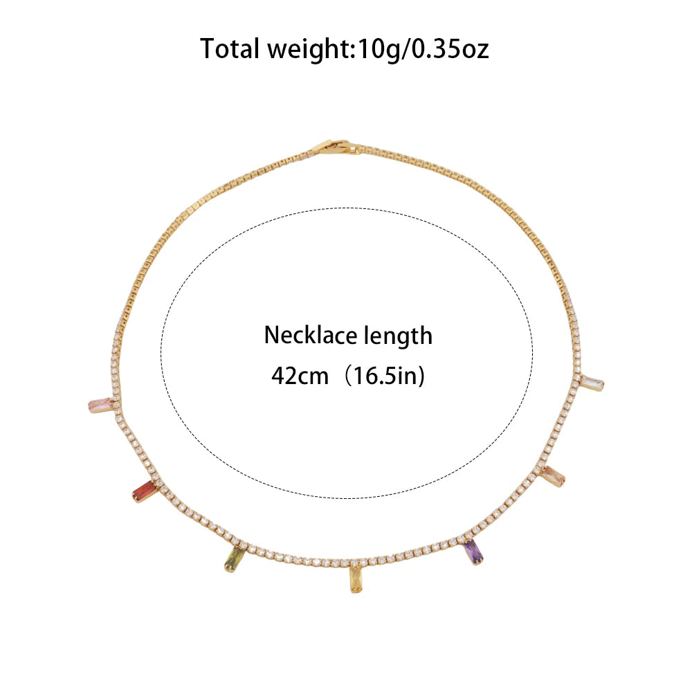 France New Trends Stainless Steel Necklace Italy Colorful Cubic Zircon Jewelry Hypoallergenic Clavicle Chain Gift For Graduate