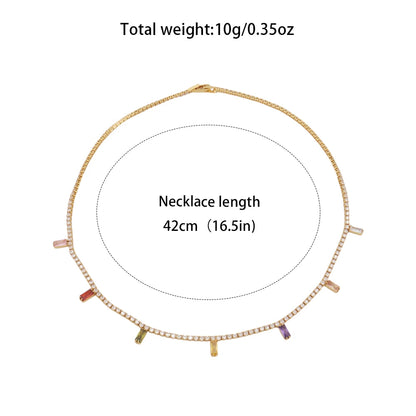 18K Gold France/Italy Stainless Steel CZ Necklace, Hypoallergenic Clavicle Chain Gift for Graduate Women, Colorful Jewelry Set