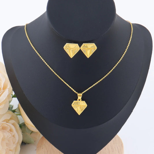 Vintage Texture Gold Plated Zinc Alloy Earrings Necklace for Women France Italy Fashion Jewelry Bijoux For Daily Wear Party Gift