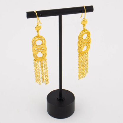 Luxury Gold Plated Long Chain Necklace Earrings Set for Women India Noble Nigeria Bride Jewelry Gift for Wedding Party