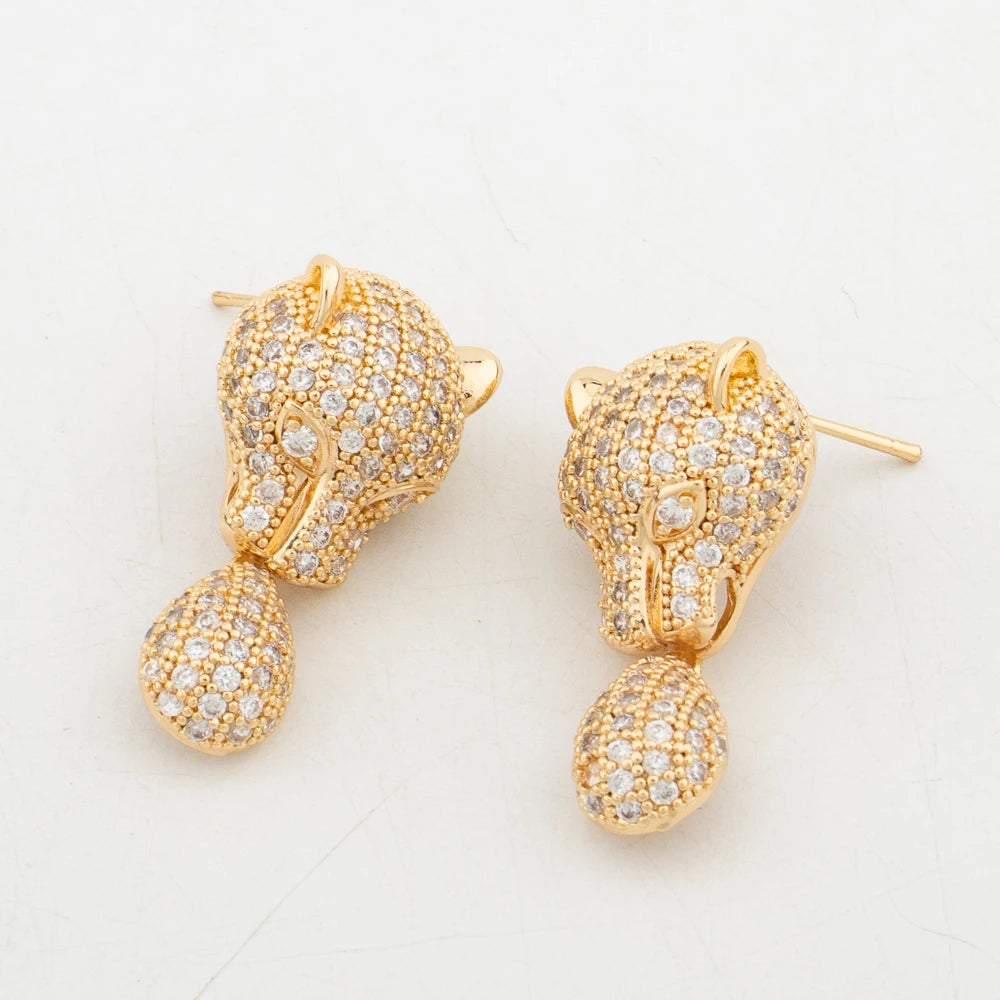 2024 New Fashion Hyperbole Rhinestones Tiger for Women Gold Color Necklace Earrings Bracelet Ring Unique Party Jewelry Bride