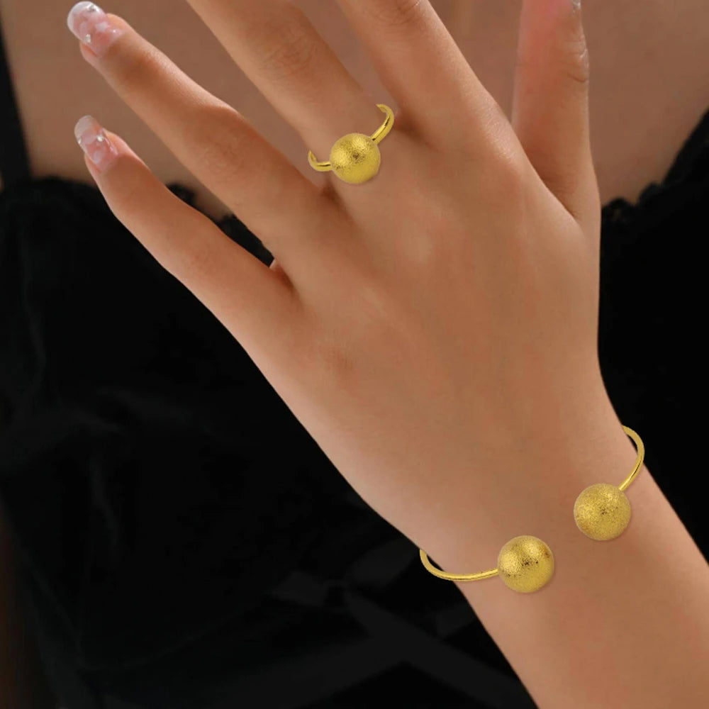 New Little Pearl Ring Bangle for Women Fashion Gold Color Delicate Big Circle Bracelet Ring France Jewelry Gift For Party Daily