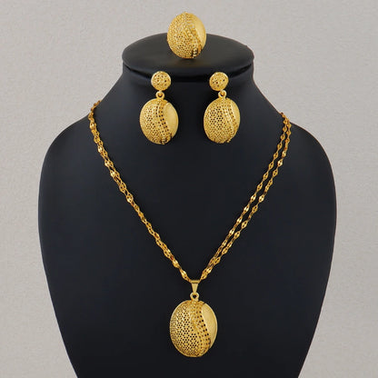 Dubai Gold Plated Jewelry Set Necklace Earrings Ring for Women Daily Wear Wedding Gift Africa Nigeria