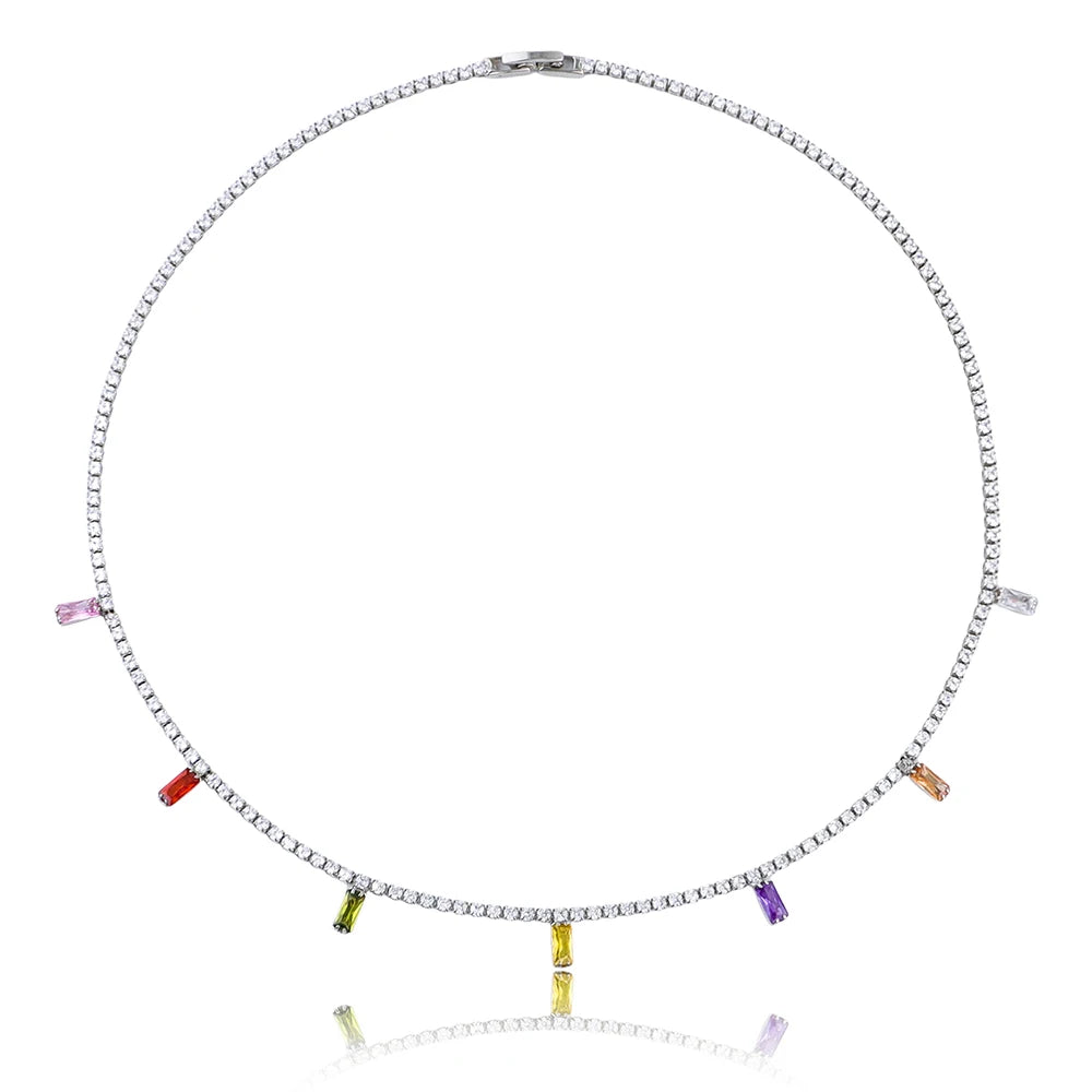 Waterproof Hypoallergenic Colorful Cubic Zirconia Stone Necklace Jewelry Set 18K Gold Plated Women's Necklace Jewelry