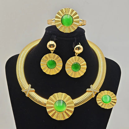 Color Women's 4Pcs Dopamine Jewelry Set Luxury Earrings Bracelets Rings Necklaces Party Banquet Accessory System