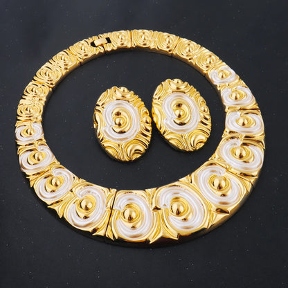 Luxury Shine Gold Plated Heavy Necklace Earrings Bracelet Ring Set for Women Dubai Noble Charms Jewelry Gift for Party Wedding