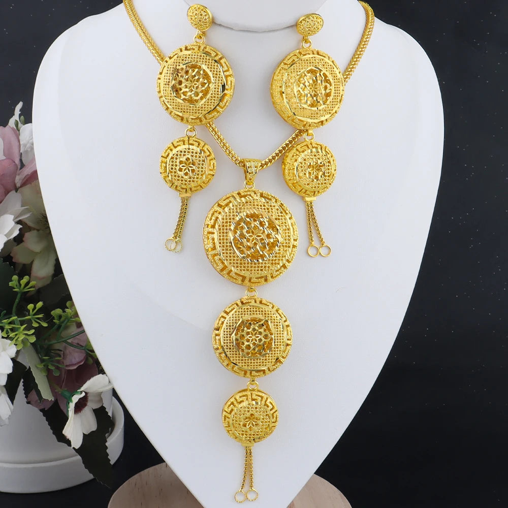 Indian Plated Floral Jewelry Set for Women, Stainless Steel Necklace & Earring Set for Wedding Party Gift