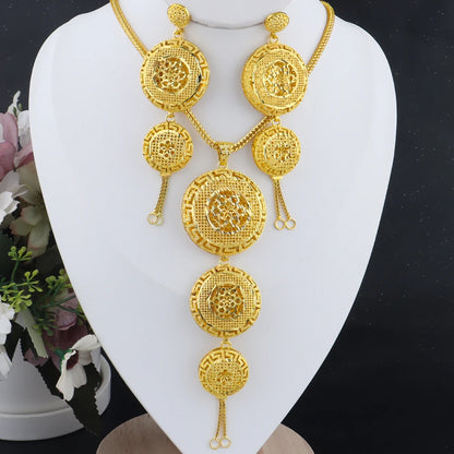 Indian Plated Floral Jewelry Set for Women, Stainless Steel Necklace & Earring Set for Wedding Party Gift