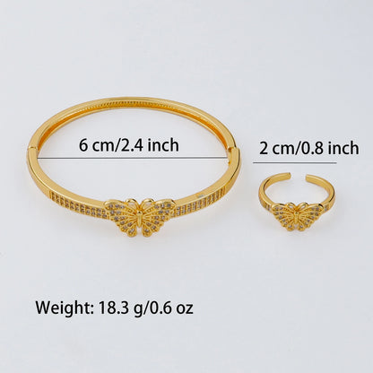 Handmade Golden Zircon Flower Bracelet with Sparkling Crystal Openwork Design Jewelry Set for Women Elegant Bangle Earring Acces