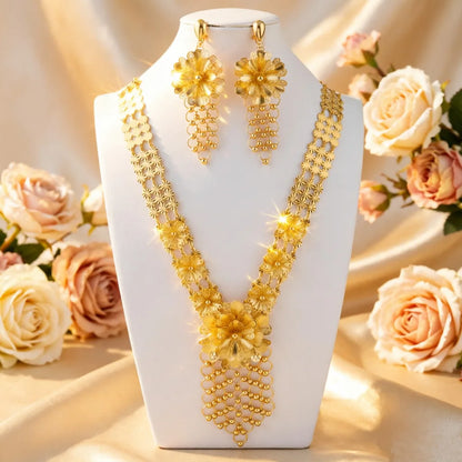Dubai Nigerian Necklace and Earring Jewelry Set 2Pieces Exquisite Wedding Gift for Brides and Women and Girls