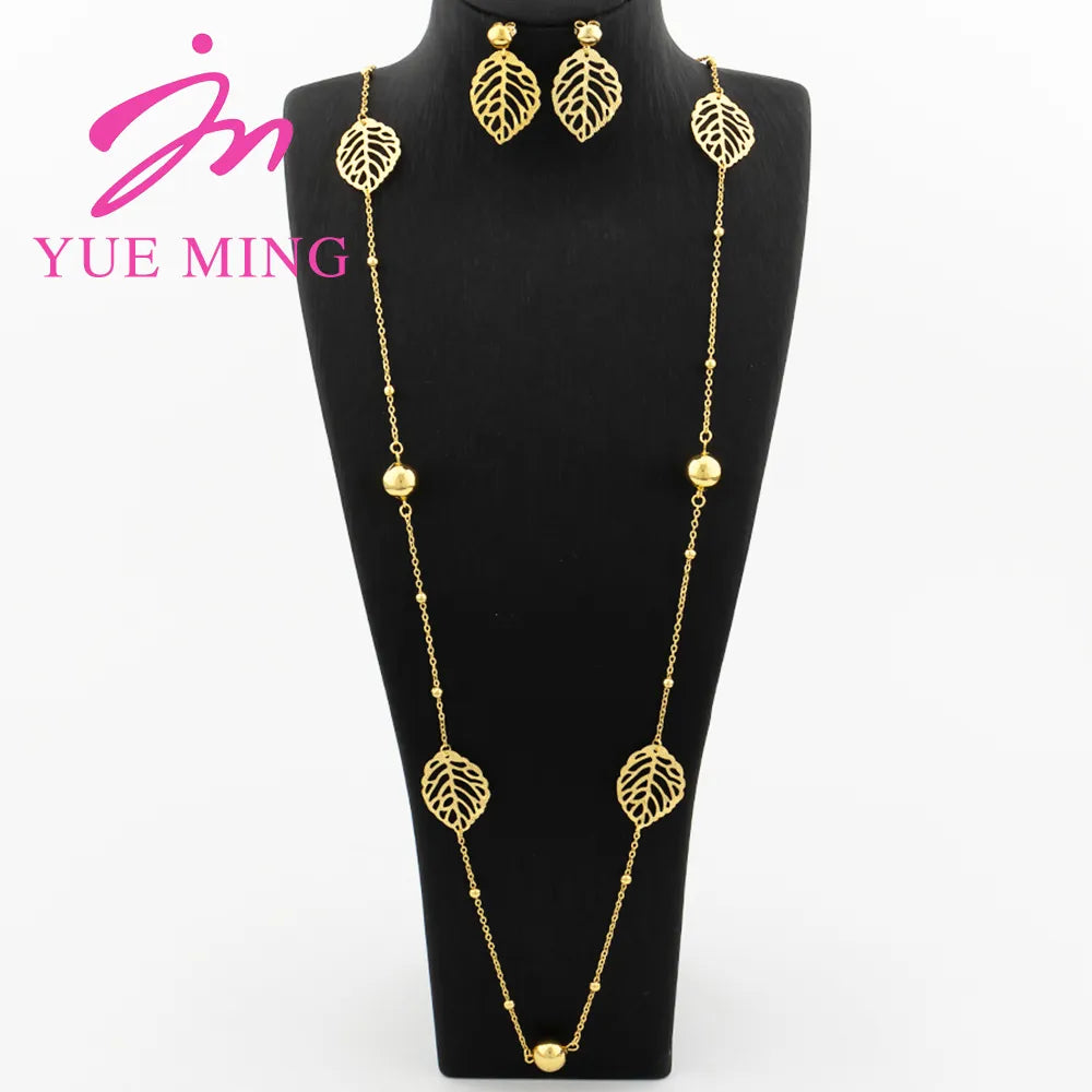 Gold Plated Long Chain for Women Trendy Statement Necklace Personality Collar Geometry Leaf Pendant Waist Chain Jewelry Accessor - YUEMING JEWELRY