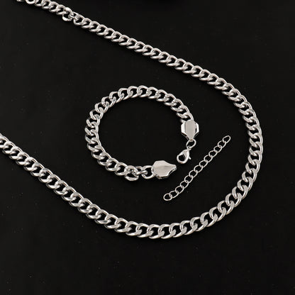 Classic Cuban Chain Set Necklace and Bracelet 2Pieces Set for Men and Women Suitable for Any Occasion