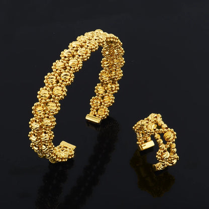 Dubai 18K Gold Plated Necklace Bracelet Ring Earrings Set for Women Charms Jewelry Set for Women Elegant Gift for Party Wedding
