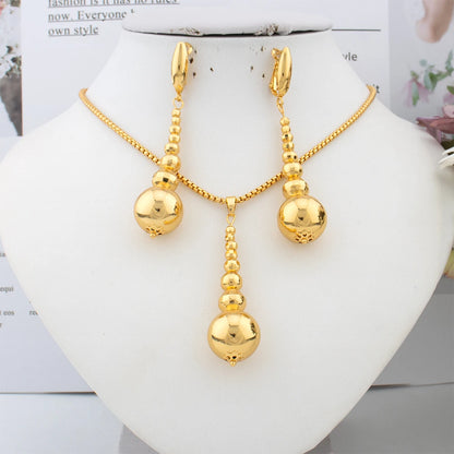 Dubai Beads Design Earrings Pendant Bangle Ring Lady Elegant Jewelry Set Luxury Copper Gold Plated Vintage Jewelry Set for Women
