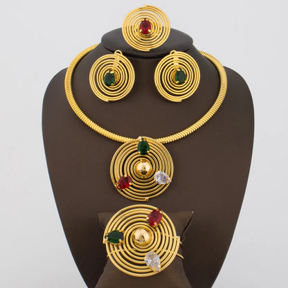 2025 Luxury-Plated Elegant Jewelry Set for Women – Necklace, Bracelet, Ring & Earrings, Noble Design Gift for Wedding