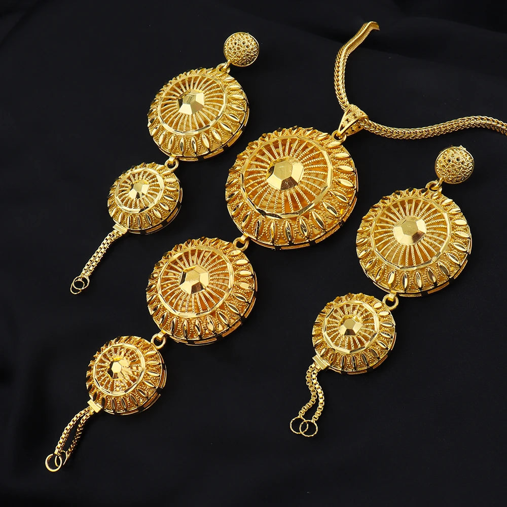 Dubai Fashion Flower Sweater Jewelry Set For Woman Indian Luxury Necklace Earrings 24K Gold-Plated Set For Wedding Party Gifts