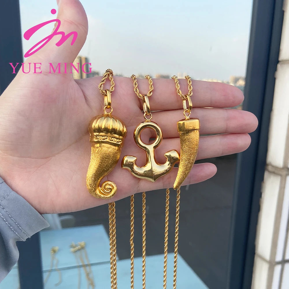 3PCS YM Gold Plated Necklace 80cm Chain Fashion Bear Pendant Copper Jewelry For Men and Women Daily Wear Jewelry Set Gift - YUEMING JEWELRY