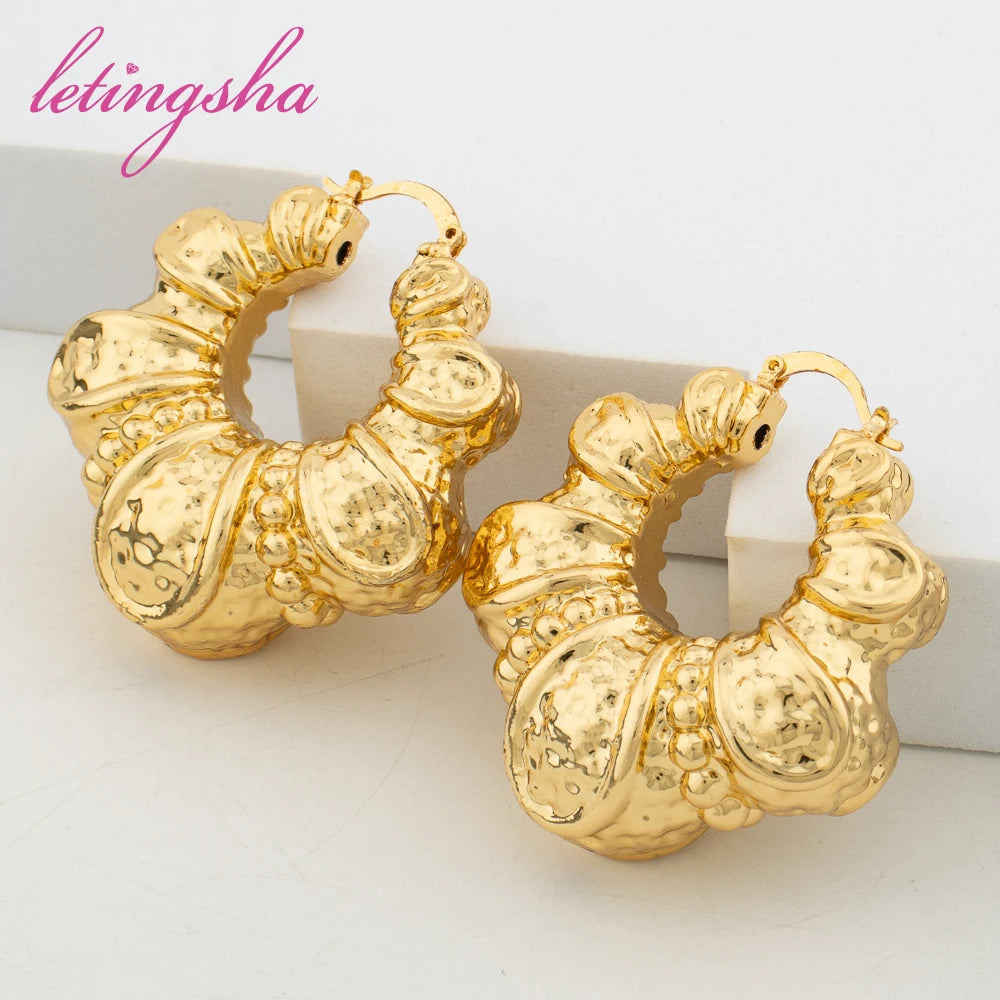 Exquisite Cuff Bangle Luxury 18K Gold Plated Hoop Earrings For Women Adjustable Rings Jewelry Set Daily Wear Gift