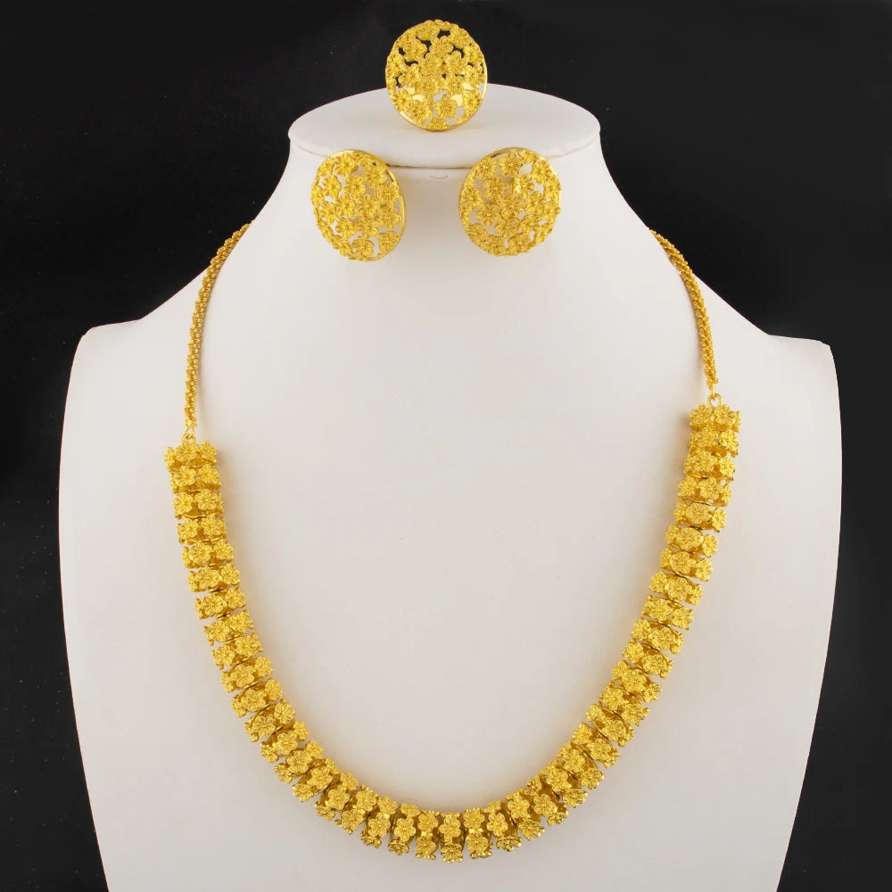 dubai 24k gold jewelry luxury jewelry necklaces Earrings Ring woman jewelry african bridal  Wedding Party Jewelry accessories