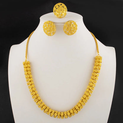 Dubai 24K Gold Jewelry Set: Luxury Necklace, Earrings & Ring for Women, African Bridal Wedding Party Gift, Elegant Jewellery Wom