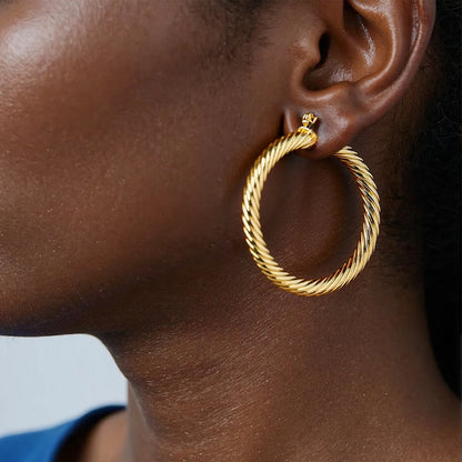 Vintage Twisted Hoop Earrings 6CM African Big Earrings for Women Gold Plated Stainless Steel Party Jewelry Accessories