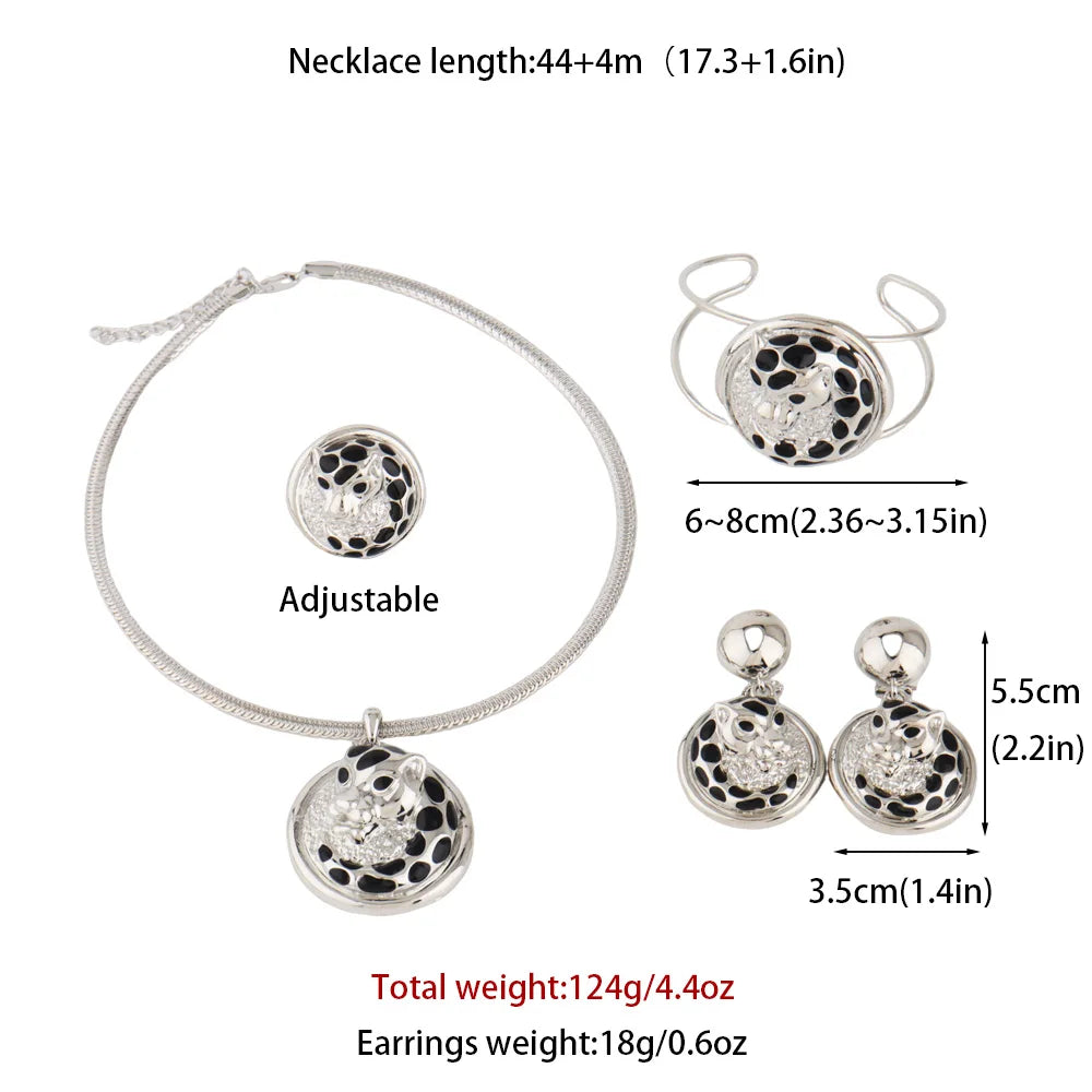 Dubai Luxury Gold Plated Leopard Shape Necklace Earrings Bracelet Ring Set for Women Men Gold Color Mighty Design Jewelry Gift
