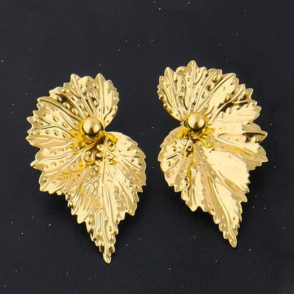 Dubai  Leaf Earrings & Thick Collar Necklace Jewelry Set for Women, Cuban Link Bangle Ring Gift Wedding Accessories