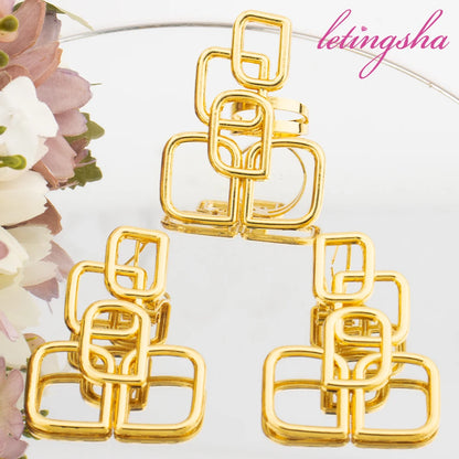 Bohemia Earrings and Finger Ring 2Pcs Set African Gold Color Jewelry Set for Women Irregular Design Dubai Jewelry Set Accessory