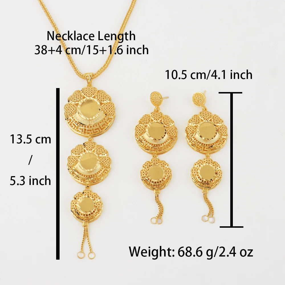 Dubai African -Tone Luxury Necklace & Earrings Jewelry Set for Bride, Romantic jewellery woman Gift for Wedding Party