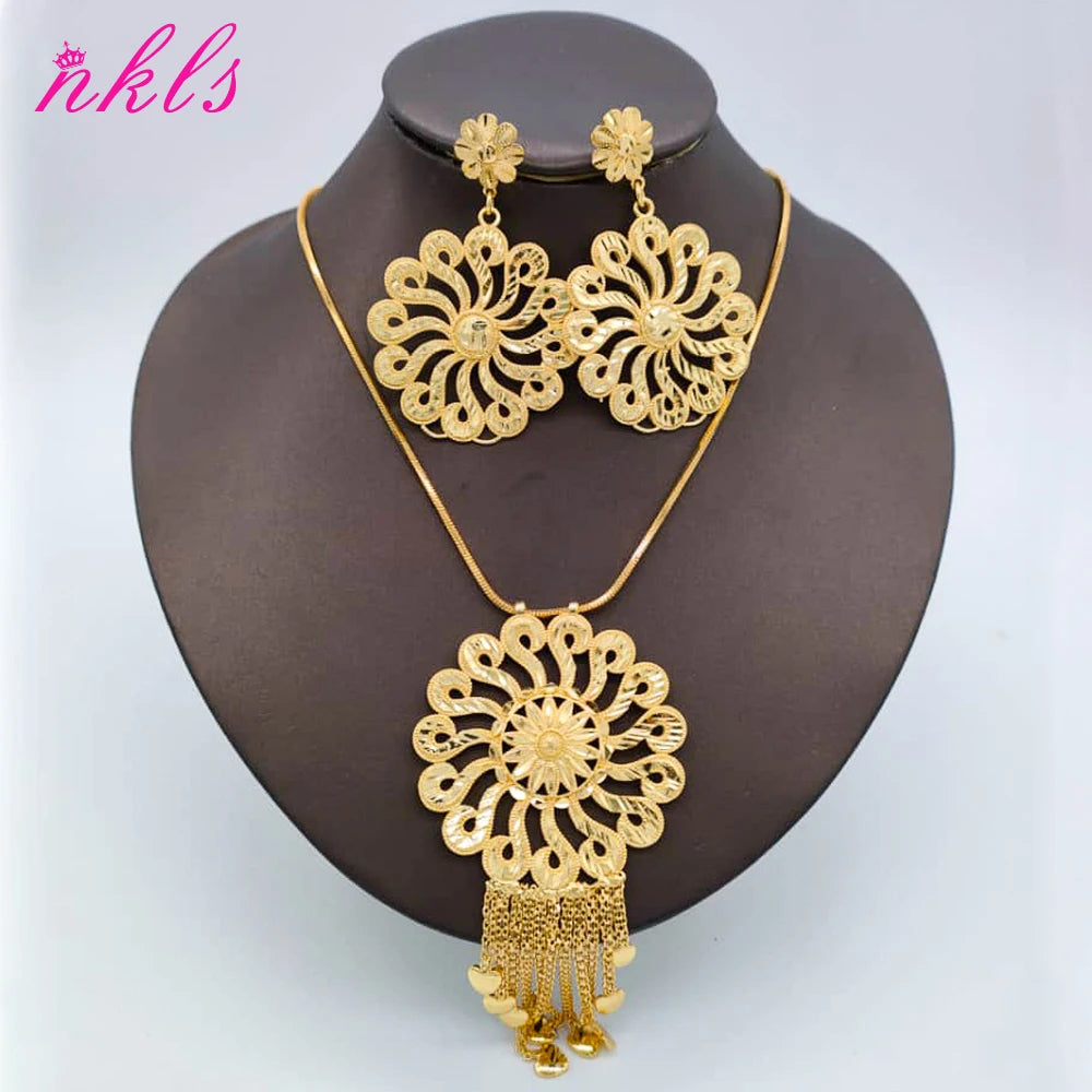 Plated New Design Jewelry Set: Drop Earrings & Bohemia Pendant Necklace for Women, Wedding Party Gift, Elegant Jeweller