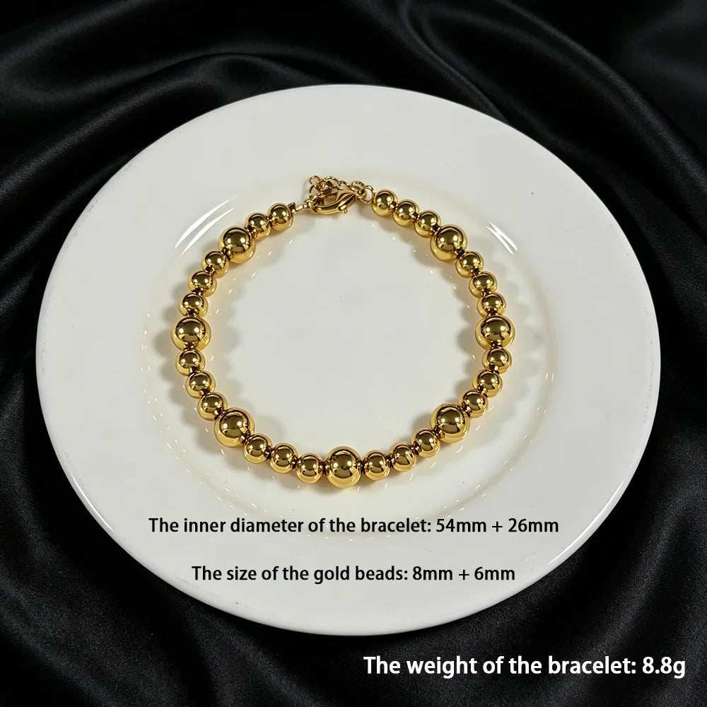 Stainless Steel Beads Bracelets Woman Gold Plated Beaded Bracelet Waterproof Jewelry Daily Wear Party Holiday Jewelry Gifts