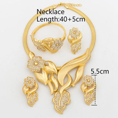 Luxury Flower Lady Jewelry Set Women 18k Gold Color Micro Inlaid Crystal Pendant Necklace Earrings Bridal Nigerian Accessories