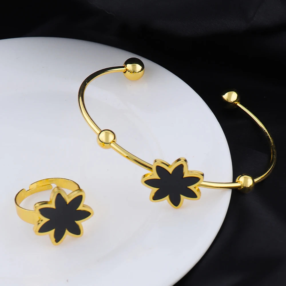 18k Gold Color Stainless Steel Bracelets Rings Adjustable Jewelry on Hand Couple Fashion Bangles Jewellery Accessories Gift