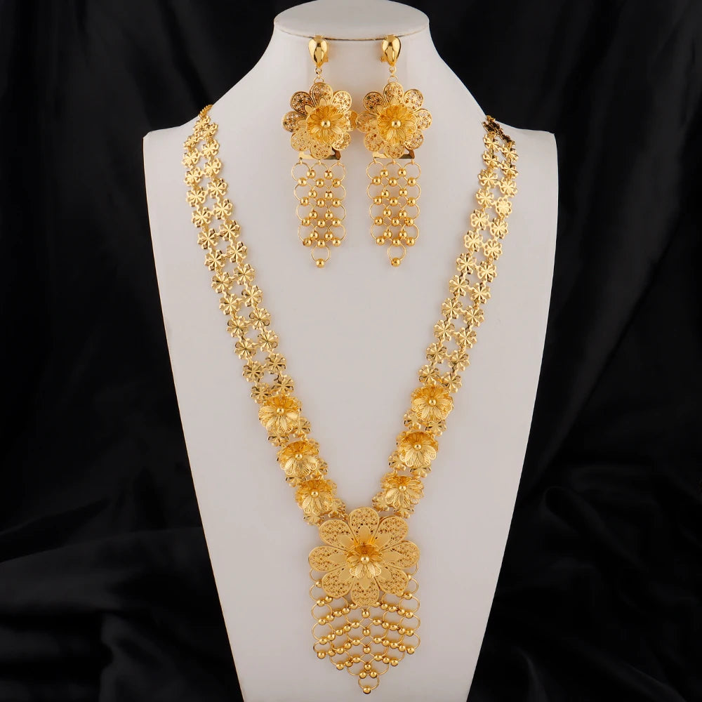 Dubai Necklace and Earrings Set Statement Design for Brides Wedding Attire Bridesmaids' Gifts, and Women's Jewelry Set