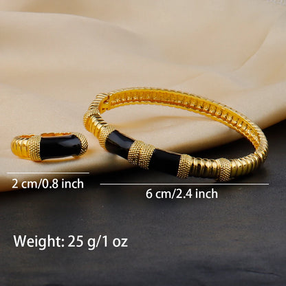 18K gold color plated Dubai bracelets, luxury Arabian wedding jewelry sets, hidden buckle women’s bracelets and rings