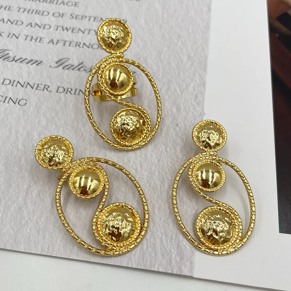 Earrings with Ring Jewelry Set for Party Ethiopian Women Clip Earrings Cocktail Ring 2Pcs Set for Engagement Jewelry Accessories