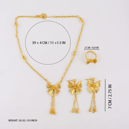 Luxury Gold-Tone Tassel Jewelry Set: Middle-East Inspired Necklace, Drop Earrings & Ring for Dubai African Party Glamour
