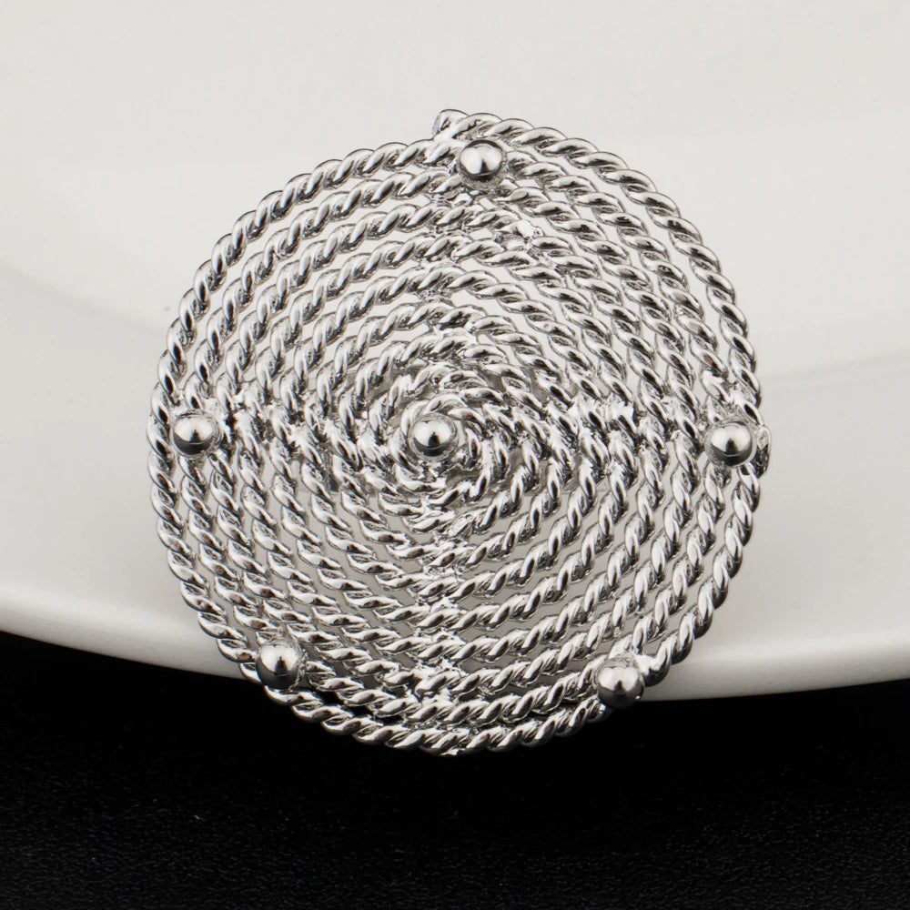 Large Round Earrings Collar Necklace Silver Color Bangle Ring Set for Women America Exaggerated Jewelry Set For Party Dressing