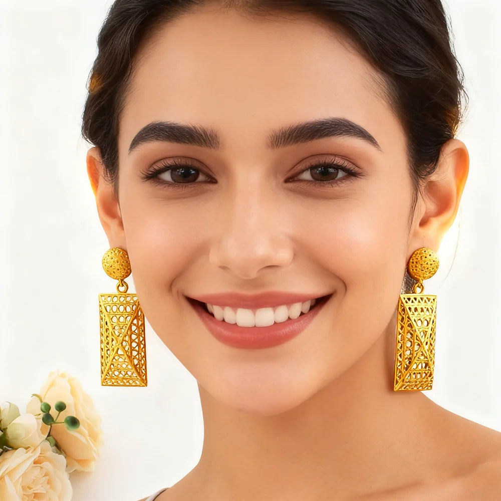 YM Gold Color Rectangle Shape Women Jewelry Set Mid East Noble Earrings Ring Necklace Jewelry Wholesale Gift for Party Wedding