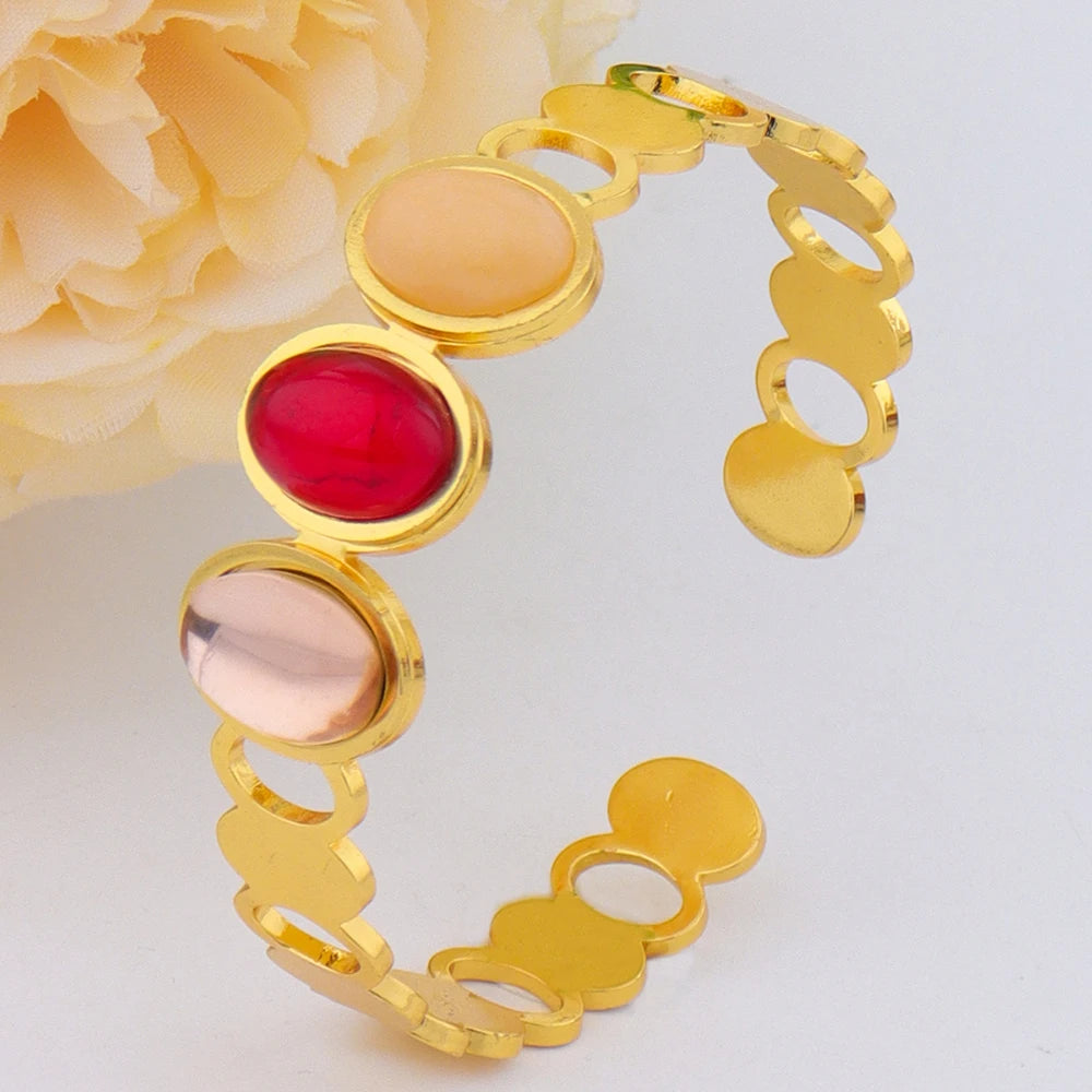 Luxurious High-quality Stainless Steel Gold Color Cuff Bracelet Bangle for Women Gold Plated Waterproof Jewelry Gifts