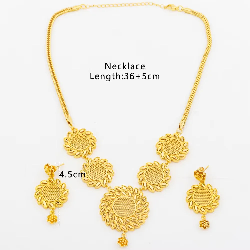 India Dubai Gold Fashion Jewelry Set Women Bridal Necklace Earring Set Nigeria Necklace Love Necklace Wedding Banquet Accessorie