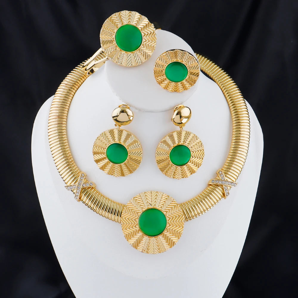 24k gold-plated jewelery sets Simple Round Snake Chain earrings ring necklace bracelet women luxury jewelry Gift set