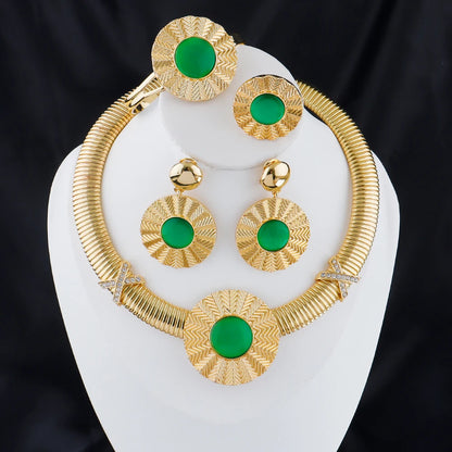 24k gold-plated jewelery sets Simple Round Snake Chain earrings ring necklace bracelet women luxury jewelry Gift set