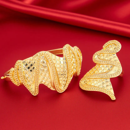African Fashion Earrings Necklace Ring Bracelet Jewelry Set for Women Luxury Gold Color unique Design Italy Wedding Gift